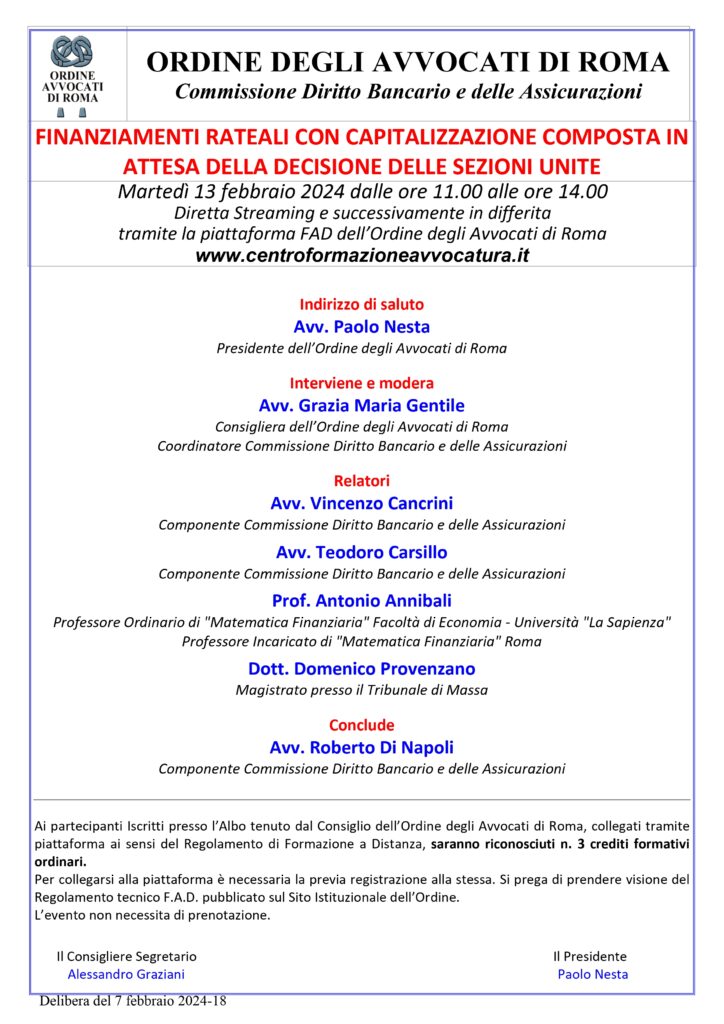 Locandina Convegno 13.2.24 (On Line) Locandina Convegno 13.2.24 (On Line)